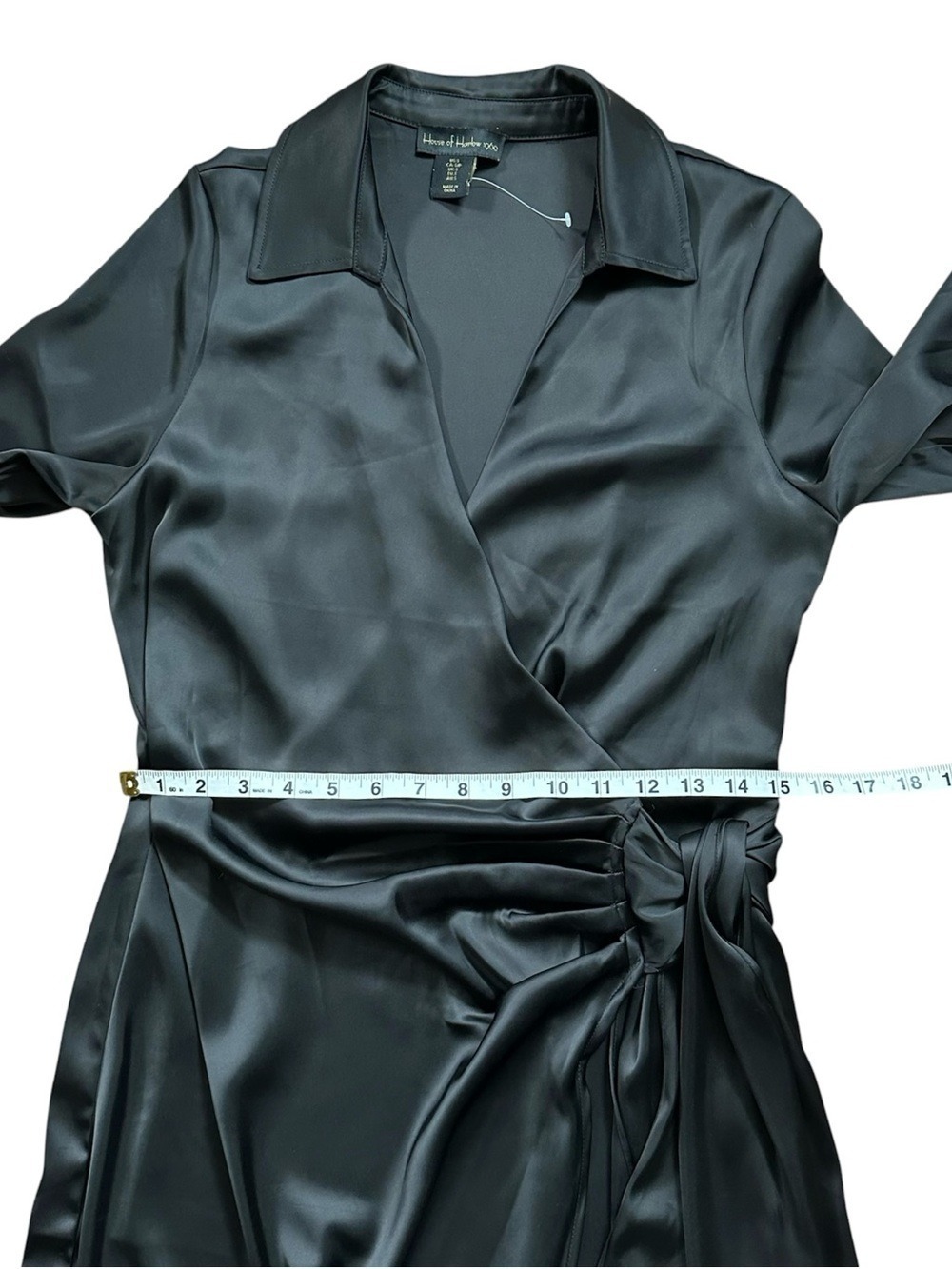 House of Harlow 1960 Satin Wrap Long Sleeve Mini Dress Black Size Small - Picture 10 of 15